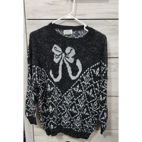 Sweaters Vtg Gfc Sweater Black Charcoal Gray Holiday